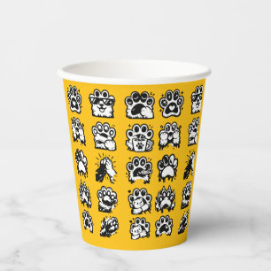 Zwart Witte Kawaii Poot Emoties Raster Papieren Bekers