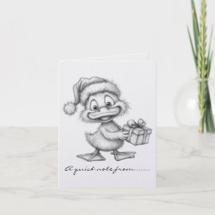 Zwart-Witte Kerst Eend Notitiekaartje