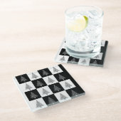 Zwart-witte kerstbomen glazen onderzetter (Schuin)