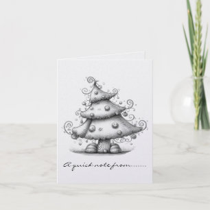Zwart-witte Kerstboom Notitiekaartje