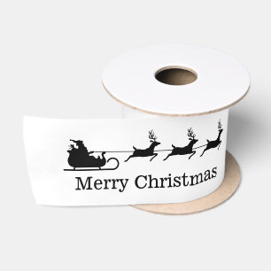 Zwart-Witte Kerstman Slede & Prettig Kerstfeest Lint