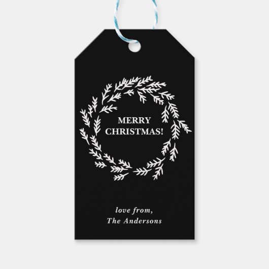 Zwart-witte kerstmis, speciaal gepersonaliseerd cadeaulabel (Voorkant)