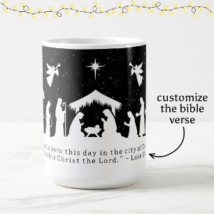 Zwart Witte Kerststal Aangepaste Bijbeltekst Koffiemok