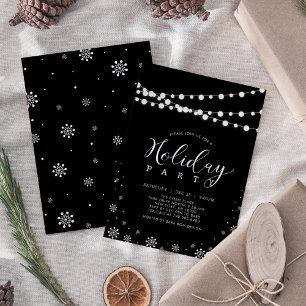 Zwart & Witte Kerstverlichting Bedrijfs Kerstfeest Kaart