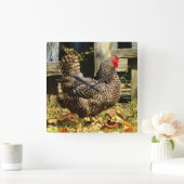 Zwart-witte Kip Vierkante Klok (Huis)