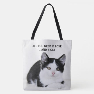 Zwart Witte Kitten All Over Print Tote Tas