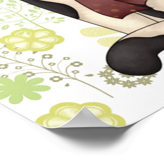 Zwart & Witte Kitty Kat met Bloemenrand Poster (Hoek)