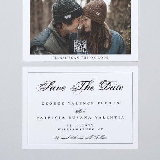 Zwart-witte Klassic QR CODE Elegant foto Save The Date