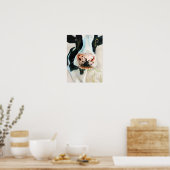 Zwart-witte koe portretschilderij poster (Keuken)