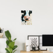 Zwart-witte koe portretschilderij poster (Thuiskantoor)