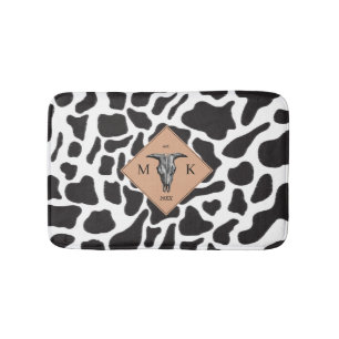 Zwart-witte Koe Spot Animal Patroon Monogram Badmat