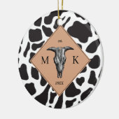 Zwart-witte Koe Spot Animal Patroon Monogram Keramisch Ornament (Links)