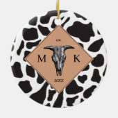 Zwart-witte Koe Spot Animal Patroon Monogram Keramisch Ornament (Achterkant)