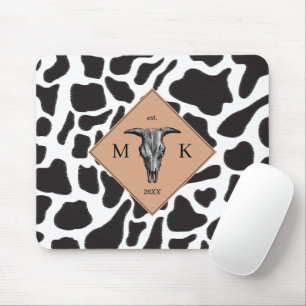 Zwart-witte Koe Spot Animal Patroon Monogram Muismat