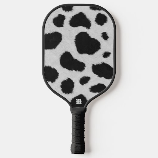 Zwart-witte koe vlekt patroon nevel textuur pickleball paddle (Achterkant)
