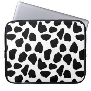 Zwart-witte koeienprint laptop sleeve