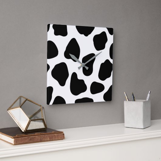 Zwart-witte koeienprint vierkante klok (Kantoor)