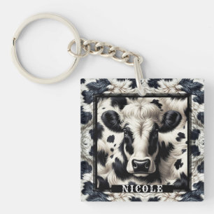 Zwart & Witte Koeienvlekken Vacht Uiterlijk Sleutelhanger