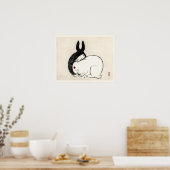  zwart-witte konijnen van Kōno Bairei Poster (Keuken)