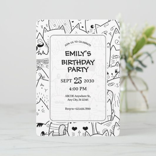 Zwart-witte krabbelkatten kaart (Staand voorkant)