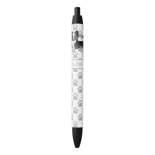 Zwart-witte langdeklaag Chihuahua Dog & Name Zwarte Inkt Pen (Voorkant Verticaal)