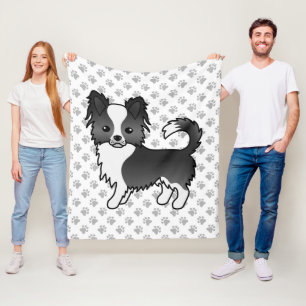 Zwart-Witte Lange Jas Chihuahua Hond & Pootjes Fleece Deken