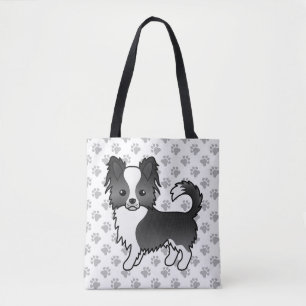 Zwart-Witte Langharige Chihuahua Hond & Pootjes Draagtas
