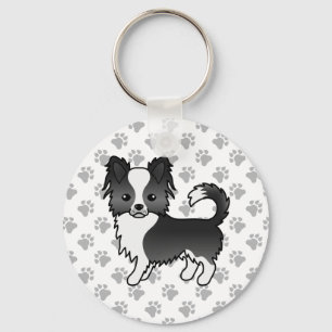 Zwart-witte langharige Chihuahua-hond & poten Sleutelhanger