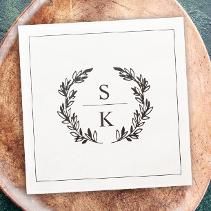Zwart Witte Lauwerkrans Monogram Bruiloft Servet