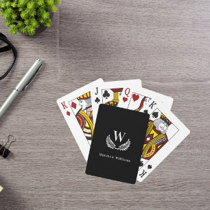 Zwart-witte lauwerkrans naam monogram pokerkaarten