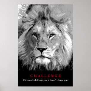 Zwart & Witte Leeuw Motivatie Uitdaging Poster
