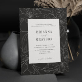 Zwart Witte Lelie Bloem Rustieke Elegante Trouw Kaart