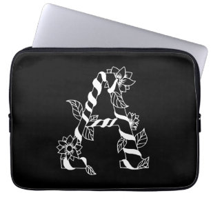 Zwart-witte letter "A" met Twining Flowers Laptop Sleeve