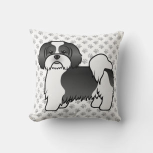 Zwart-Witte Lhasa Apso Cartoonhond & Pootjes Kussen