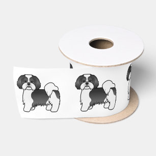 Zwart-Witte Lhasa Apso Schattige Cartoon Hond Lint