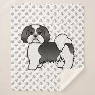 Zwart-witte Lhasa Apso Schattige Cartoon Hond Sherpa Deken