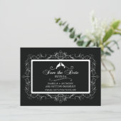 Zwart Witte Liefdesvogels Vintage Bewaar De Datum Save The Date (Staand voorkant)