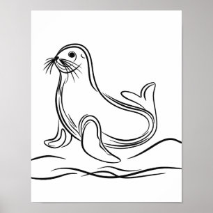 Zwart-witte lijn Art Seal Poster
