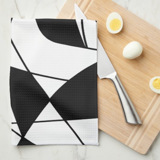 Zwart-witte lijnen, blok kleurenprintpatroon theedoek (Quarter Fold)