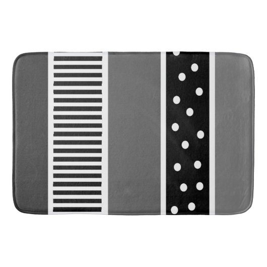 Zwart-witte linnen en poka Dot Bath Mat (Voorkant)