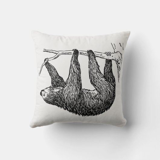 Zwart & Witte Luiaard Schets  Kussen (Achterkant)