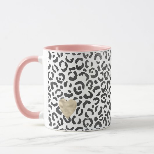 Zwart-witte luipaard afdrukken Gold Heart   Mok (Links)