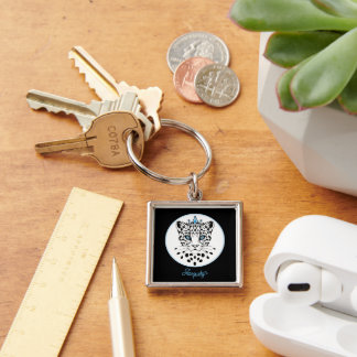Zwart-Witte Luipaard Kroon Sleutelhanger Personali
