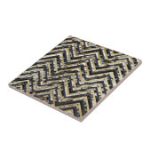 Zwart-witte marmer en gouden Chevron Zigzag Tegeltje (Zijkant)