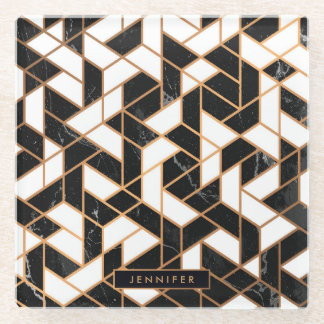 Zwart-witte marmer glazen onderzetter