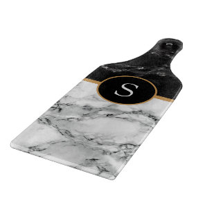 Zwart witte marmer - Knipbord Uw Letter-cadeau Snijplank