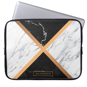 Zwart-witte marmer laptop sleeve