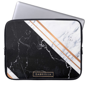 Zwart-witte marmer laptop sleeve