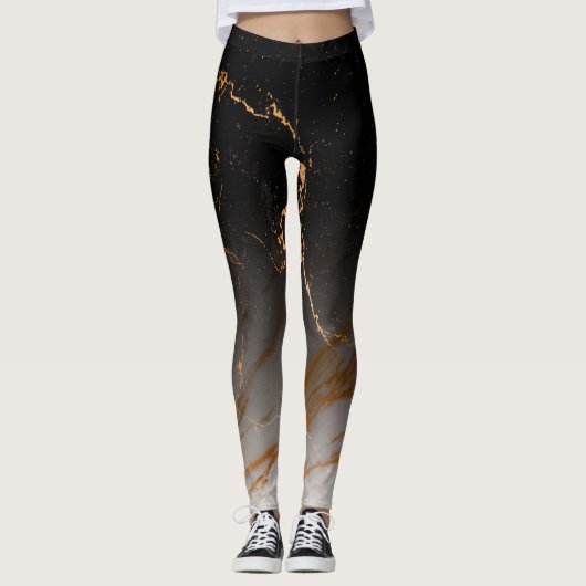 Zwart-witte marmer leggings (Voorkant)