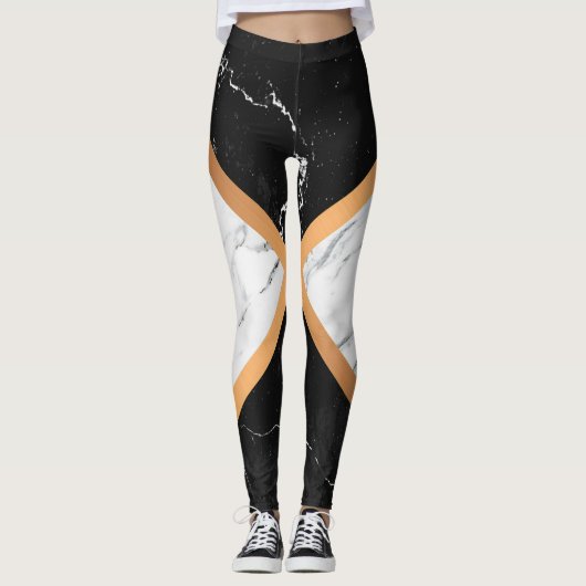 Zwart-witte marmer leggings (Voorkant)